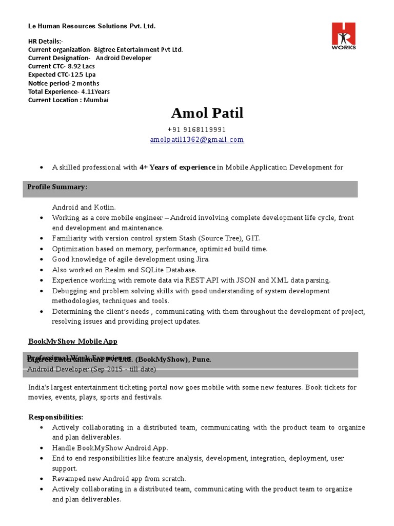 Android Developer Profile - Amol Patil | PDF | Android (Operating ...