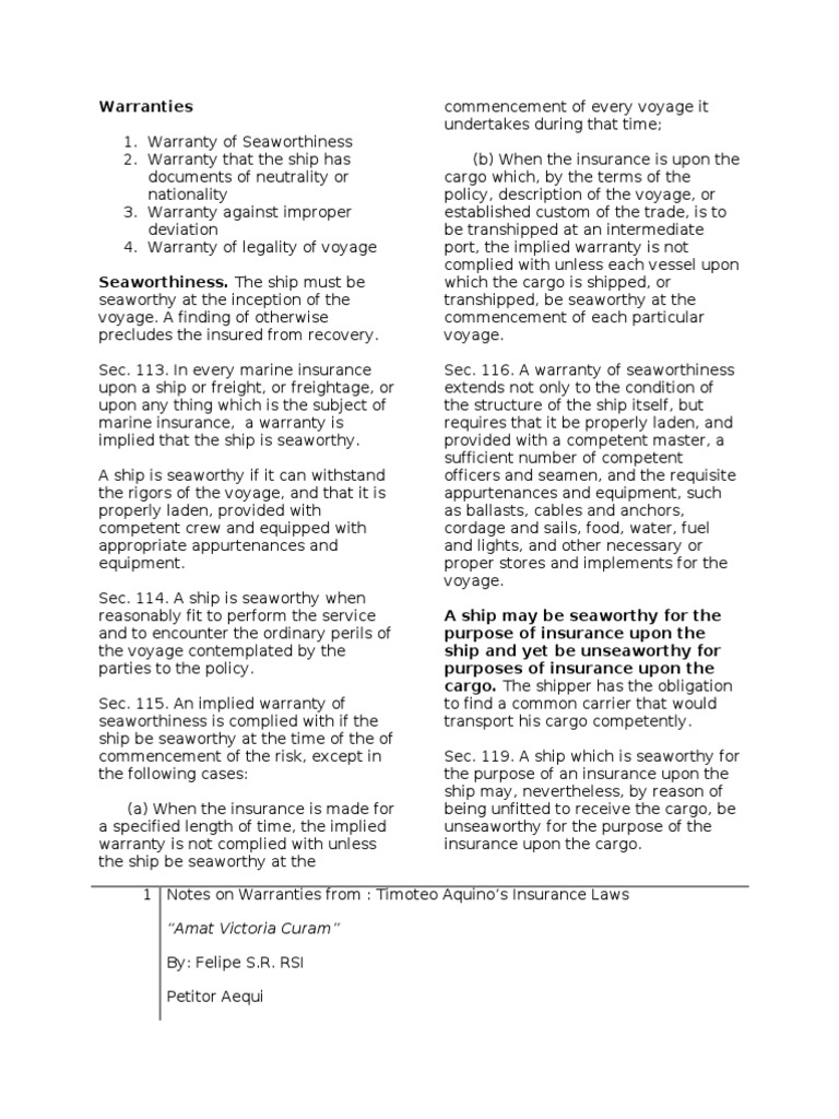 Insurance Notes Marine Insurance PDF Insurance Insurance Policy