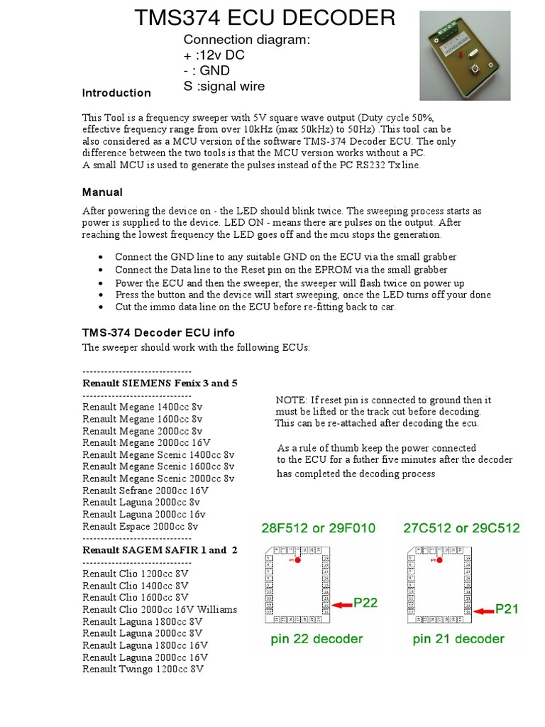 TMS-374 ECU Decoder User Manual | PDF | Microcontroller | Car