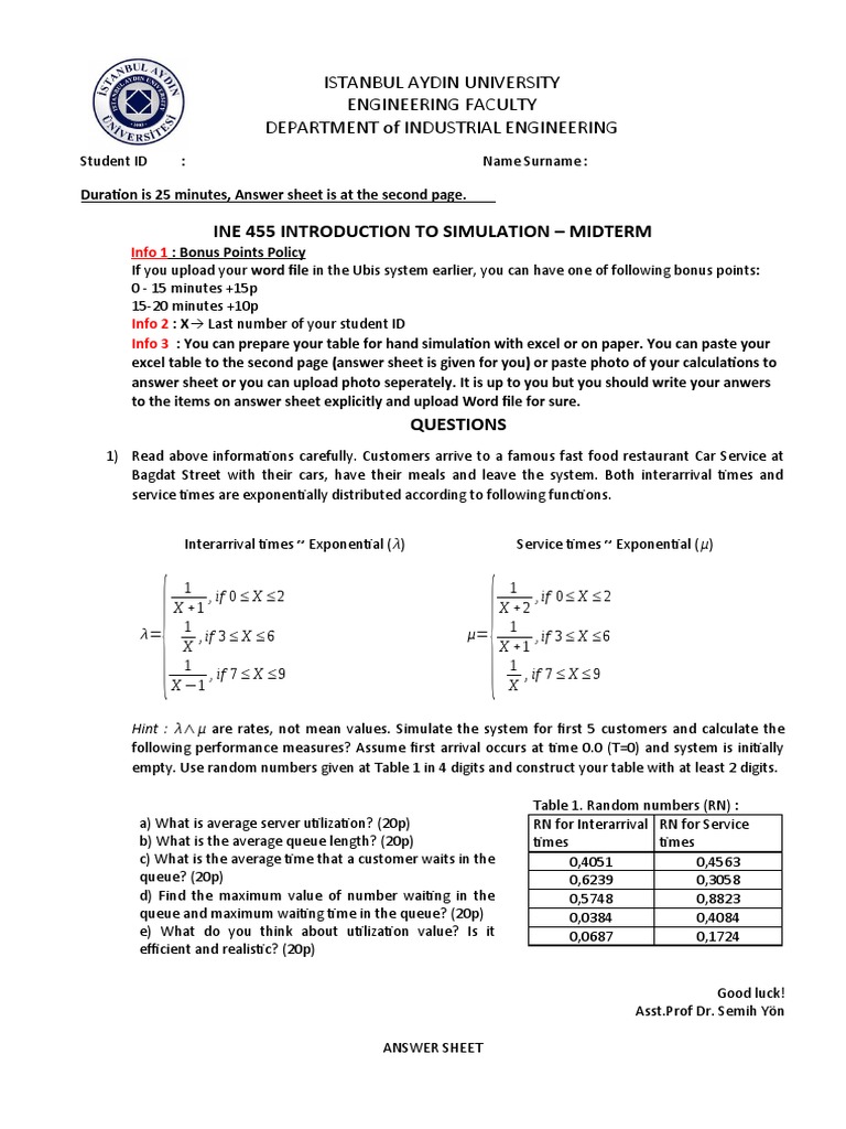 Midterm Exam: Introduction to Simulation | PDF | Statistics ...