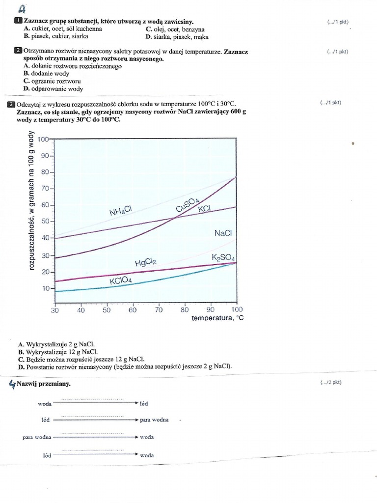Woda I Roztwory Wodne Test Odpowiedzi Woda I Roztwory Wodne Gr. A | PDF