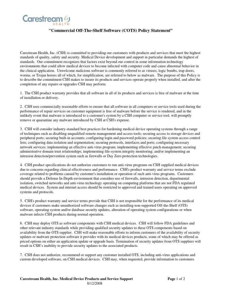 Commercial OffTheShelf Software (COTS) Policy Statement PDF