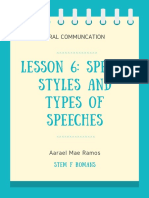 Oral Communcation: Lesson 6: SPEECH Styles and Types of Speeches