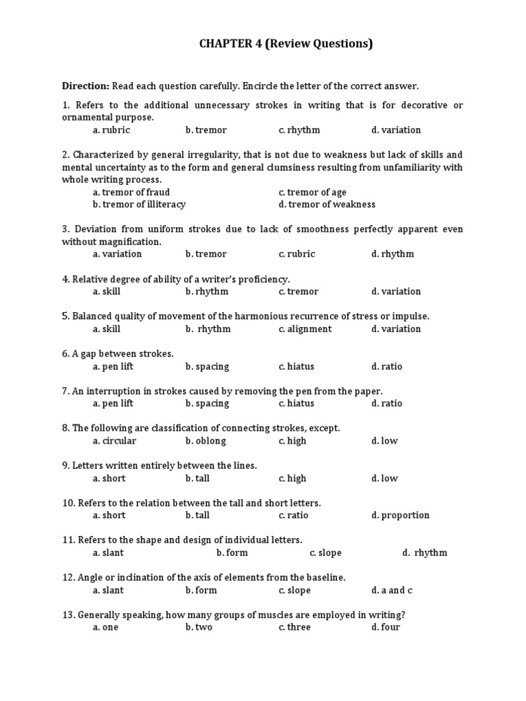 CHAPTER 4 (Review Questions) Direction Read Each Question Carefully