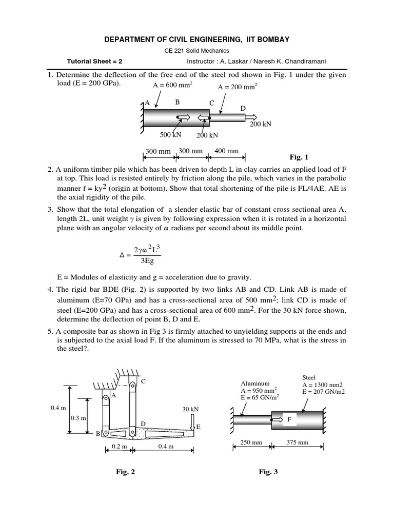 Department of Civil Engineering, Iit Bombay: Tutorial Sheet 2 | PDF ...