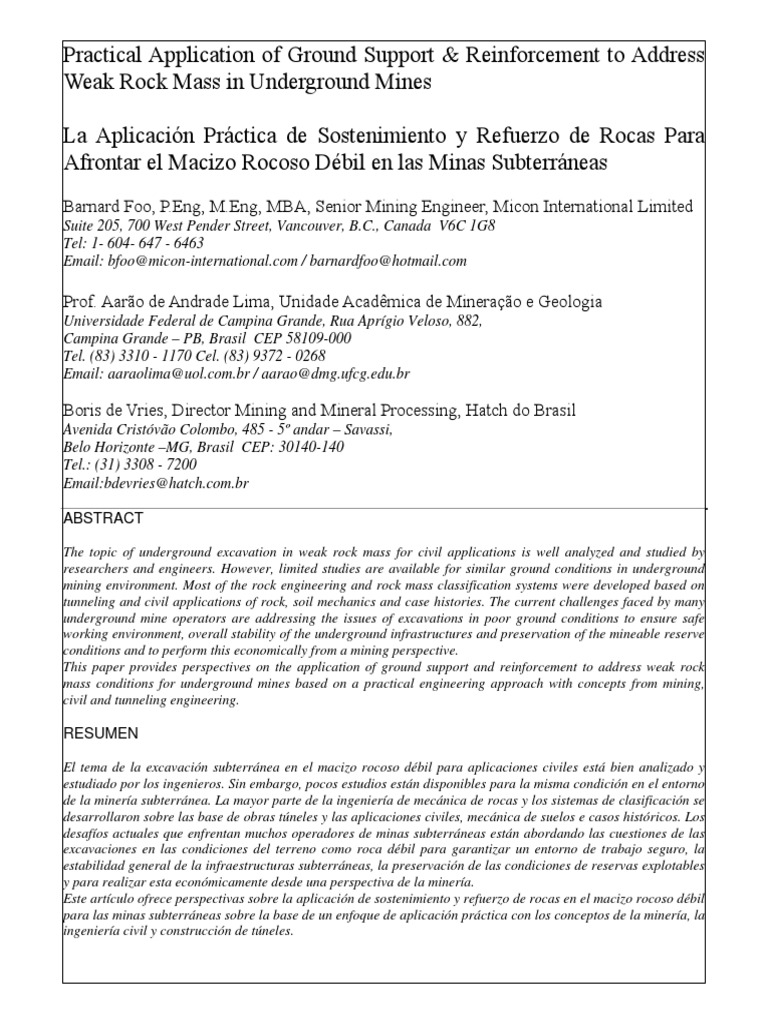Ground Support for Weak Rock in Mines | PDF | Strength Of Materials ...