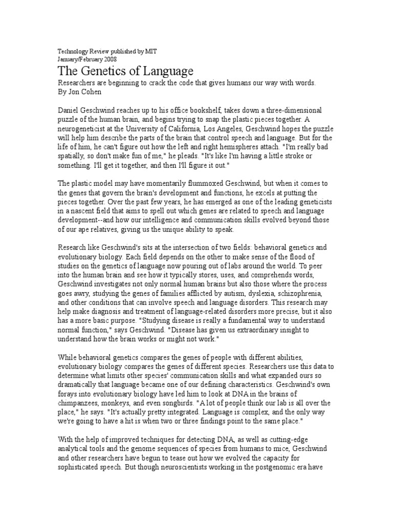 The Genetics of Language | PDF | Handedness | Gene