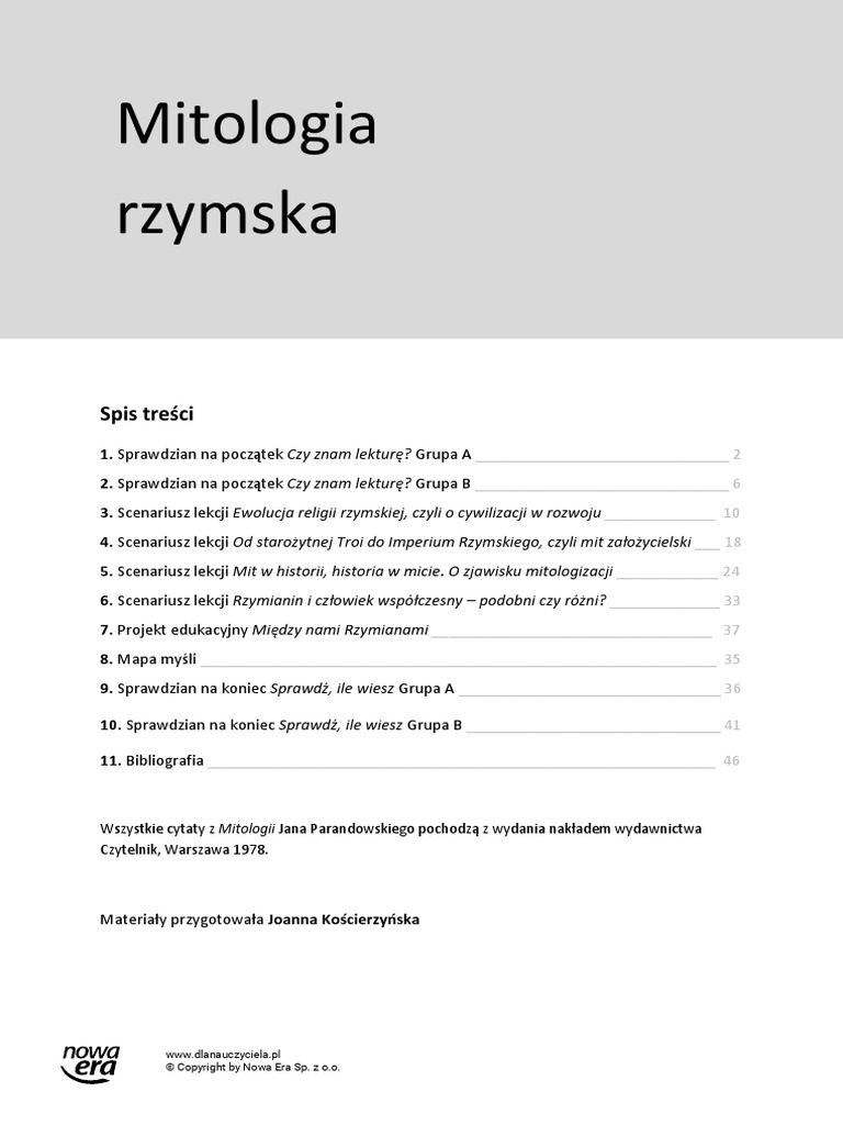 Sprawdzian Z Mitologii Klasa 5 Nowa Era