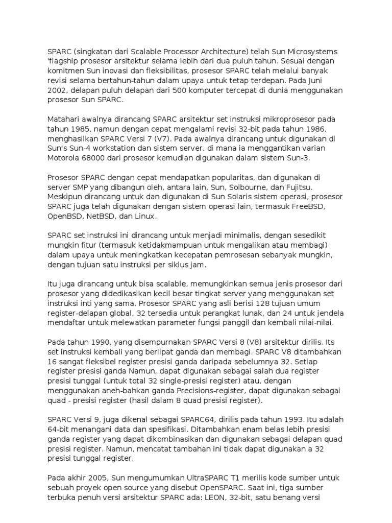 Sejarah dan Evolusi Prosesor SPARC | PDF
