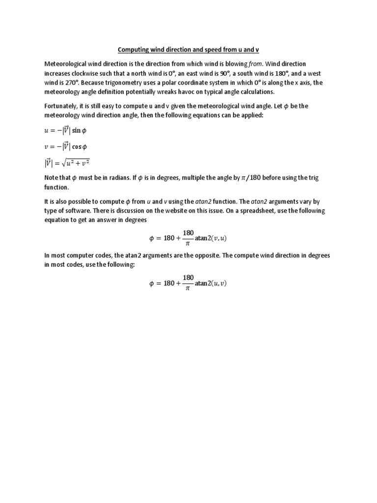 Wind Direction from U and V Components | PDF
