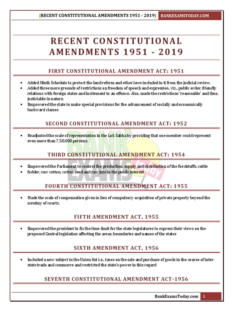 Recent Constitutional Amendments 1951 2019 | PDF