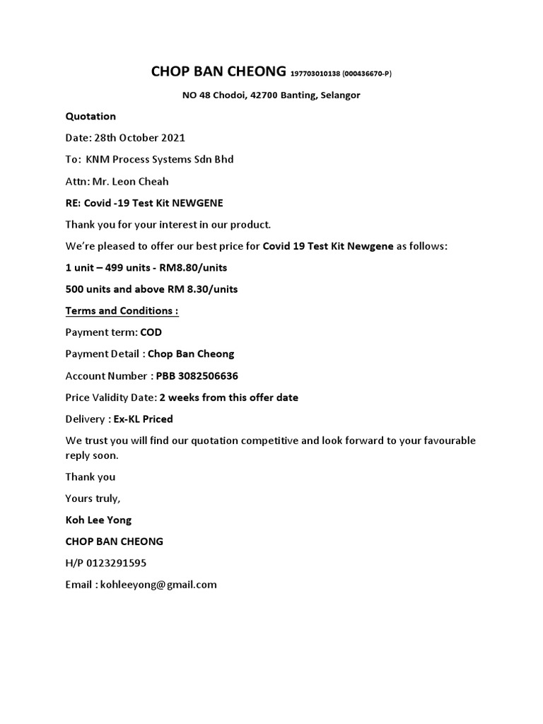Test Kit Quotation | PDF