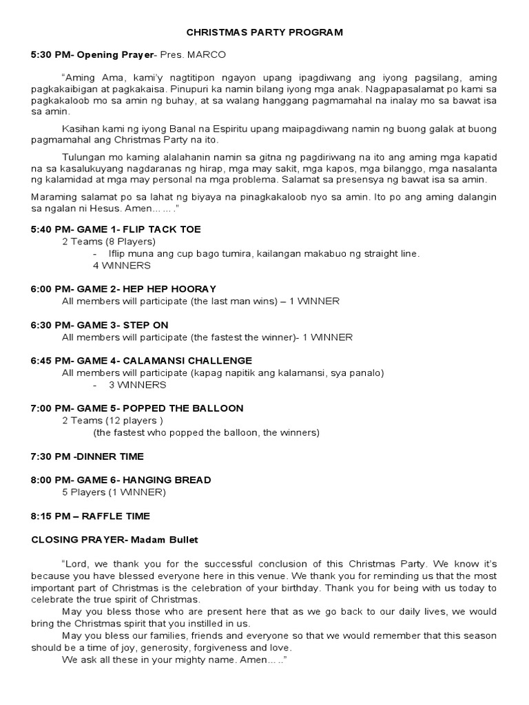 Christmas Party Program and Prayer | PDF