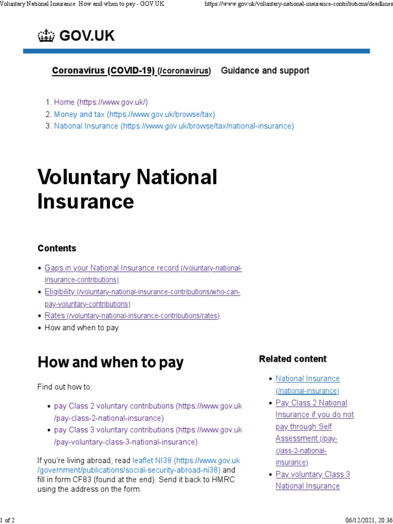 Voluntary National Insurance How and When To Pay - GOV - UK | PDF ...