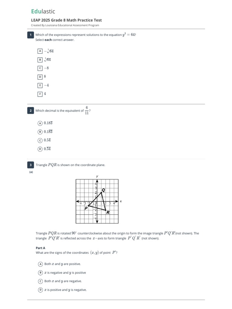Leap 2025 Grade 8 Math Practice Test