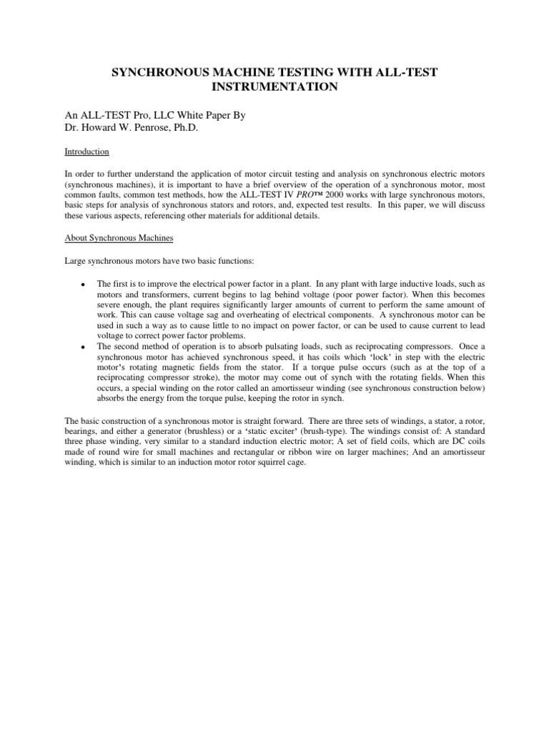 Synchronous Machine Testing With ALL-Test Instrumentation | PDF