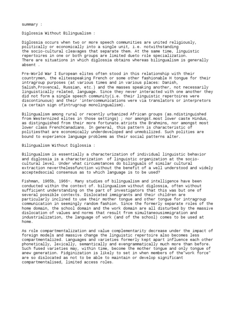 Understanding Diglossia and Bilingualism | PDF | Multilingualism ...