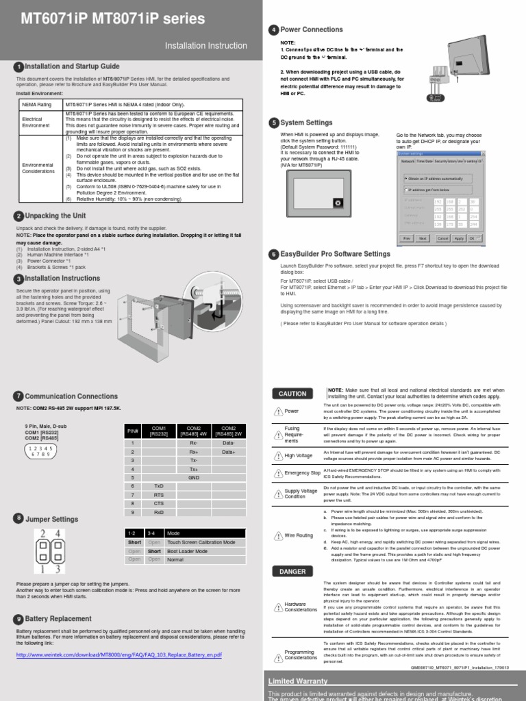 MT6071iP HMI Installation Guide | PDF | Power Supply | Electromagnetism