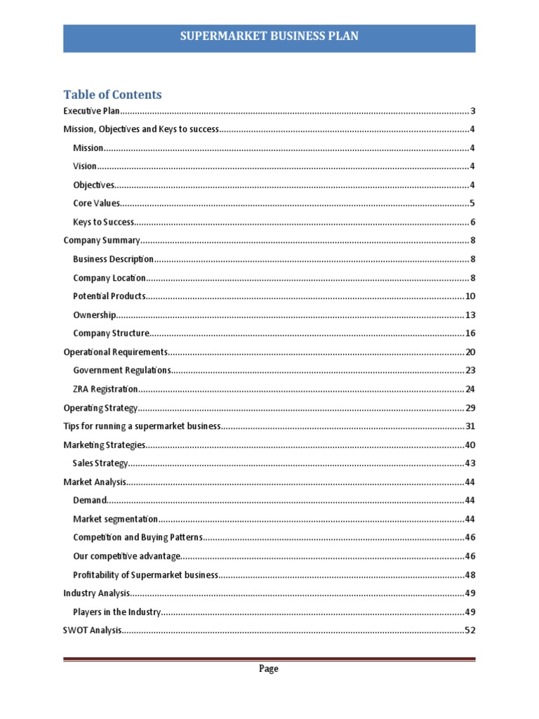Supermarket Business Plan Summary Pdf Point Of Sale Partnership