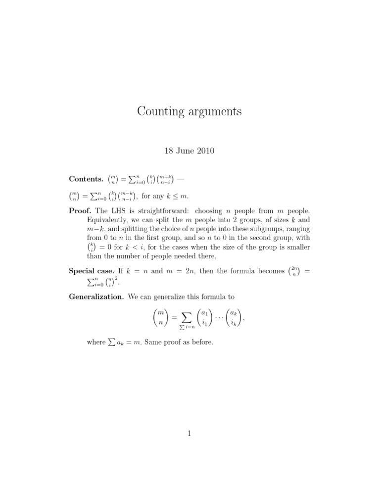 Counting Arguments in Combinatorics | PDF