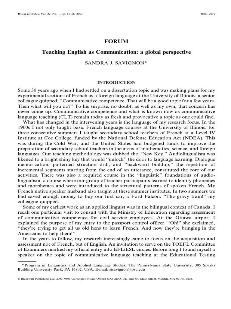 Teaching English As Communication A Global Perspective1 | PDF ...