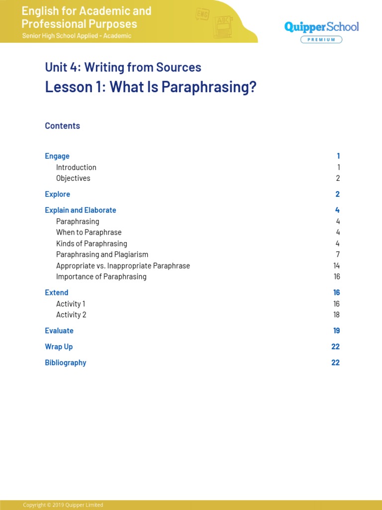 PDF (SG) EAP 11 12 Unit 4 Lesson 1 What Is Paraphrasing Download Free