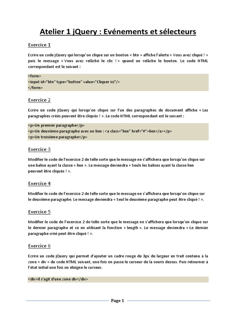 Exemples jQuery : Événements et curseurs | PDF | Html | Internet