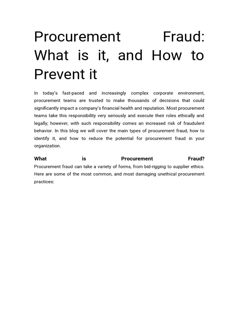 Procurement Fraud Definition : Procurement Fraud: 12 Common Pitfalls – KMFP