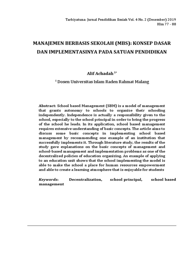 Manajemen Berbasis Sekolah: Konsep dan Implementasi | PDF