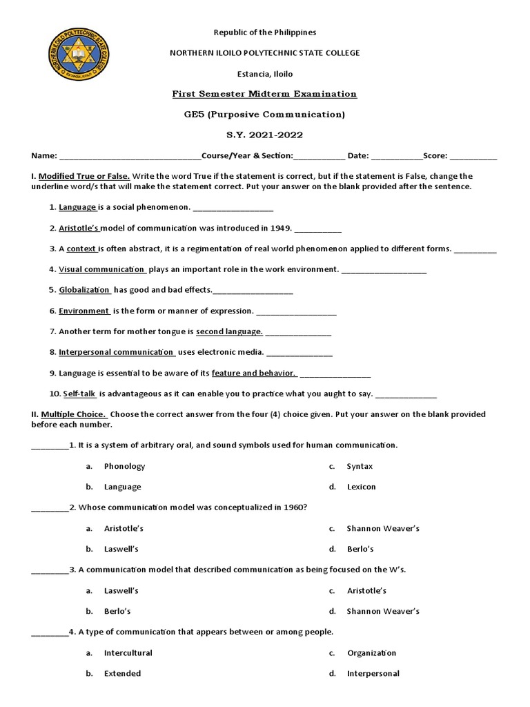 Ge 5 Purposive Communication Midterm Exam | PDF | Communication ...