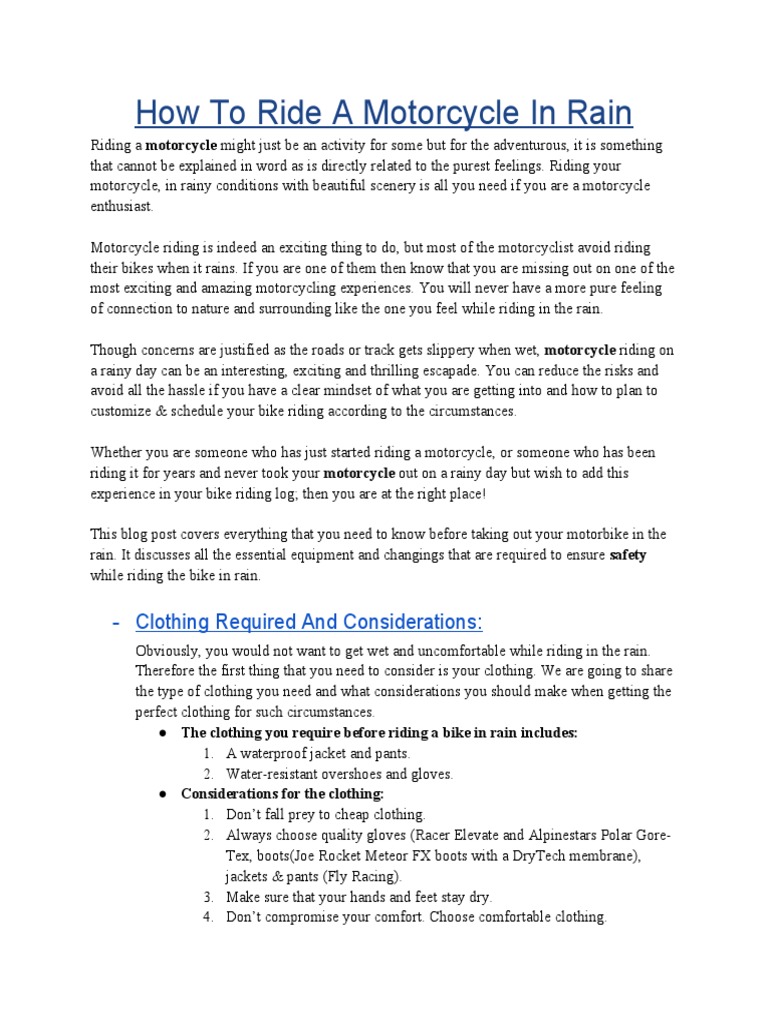 How To Ride A Motorcycle in Rain (1275) PDF Motorcycle Land