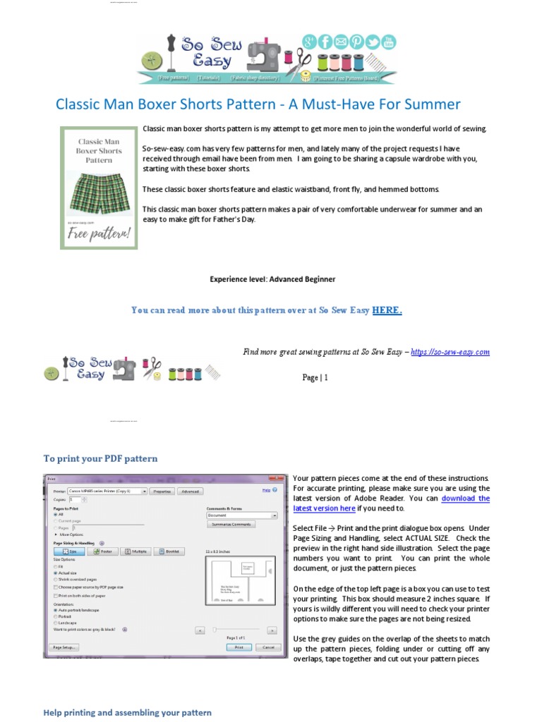 Classic Man Boxer Shorts Pattern Payhip | PDF | Sewing | Clothing