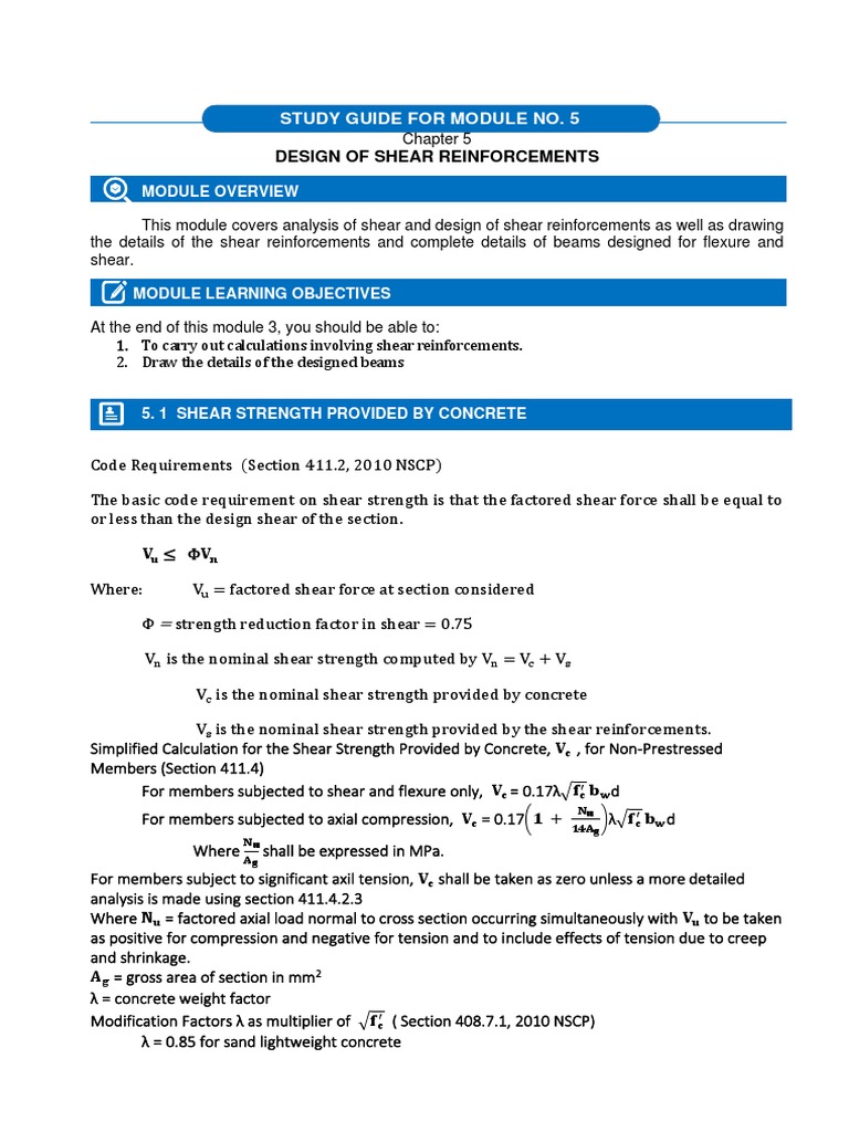Study Guide For Module 5 CONCRETE | PDF | Bending | Beam (Structure)