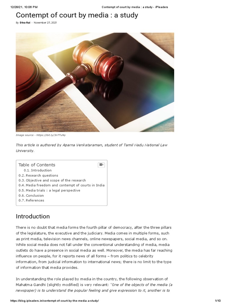 Media and Contempt of Court in India | PDF | Contempt Of Court ...