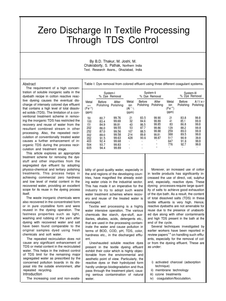 Zero Discharge in Textile Dyeing | PDF | Dye | Sodium Hydroxide