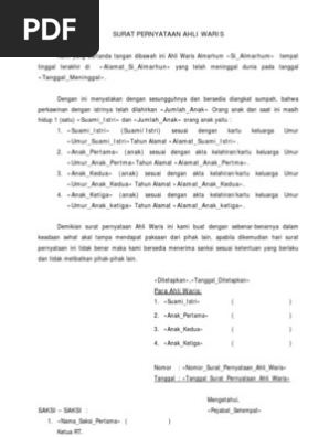 Surat Pernyataan Ahli Waris