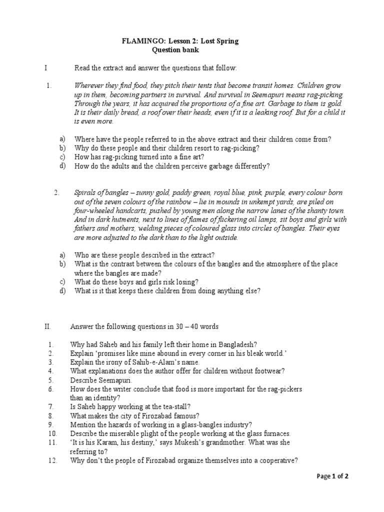 Lost Spring: Class 12 Question Bank | PDF | Art