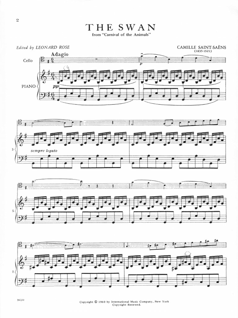 The Swan for Cello - Saint-Saëns | PDF | Art
