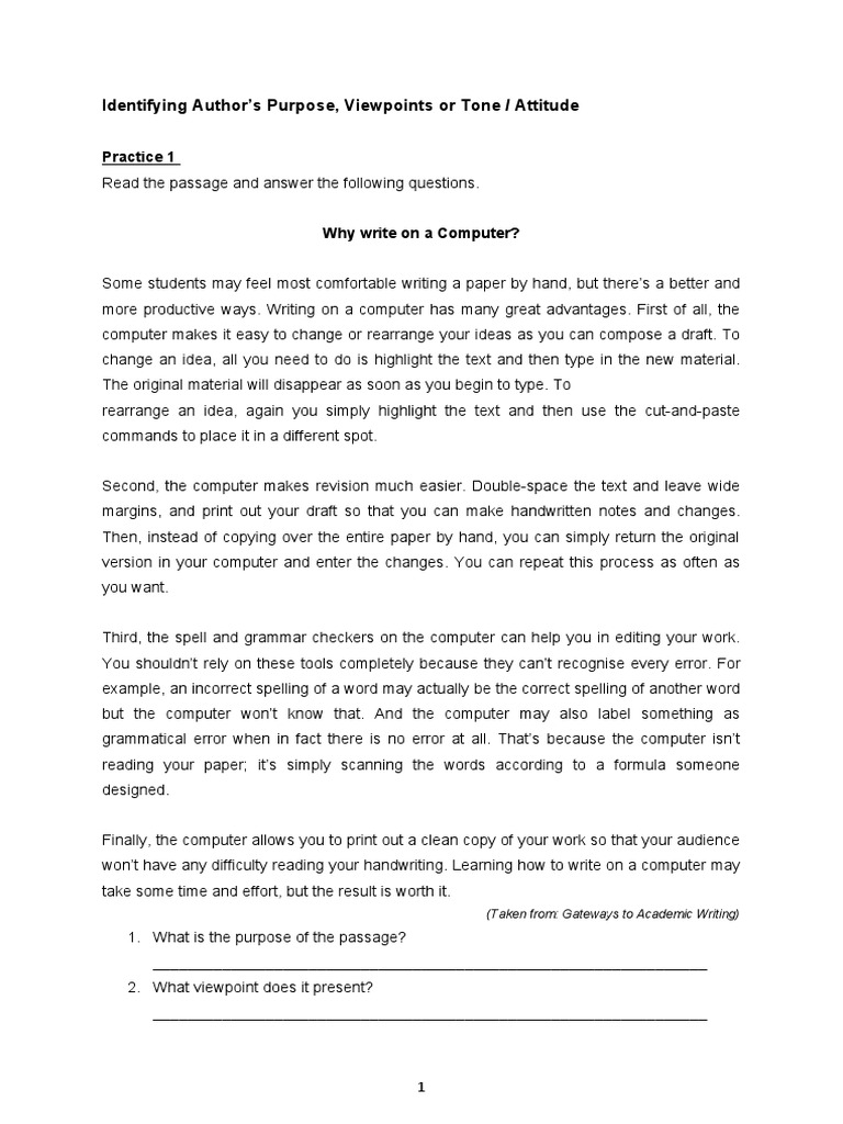 EXERCISES W9 Authors Purpose Viewpoints PDF