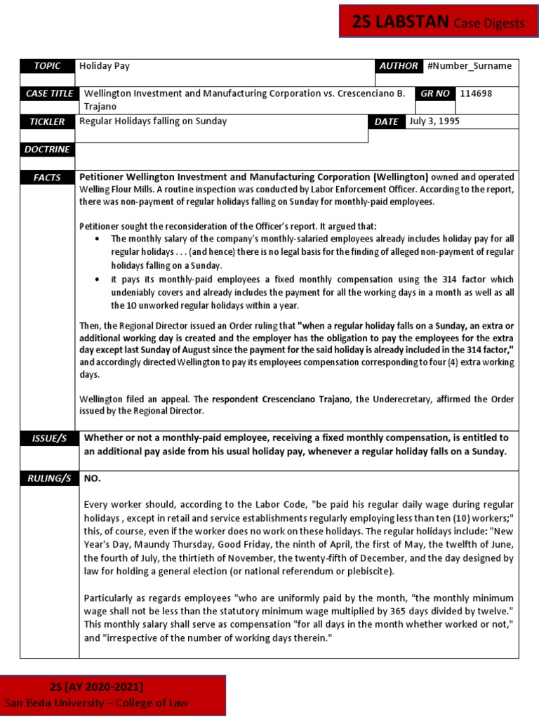 Wellington Investment and Manufacturing Corporation vs. Crescenciano B