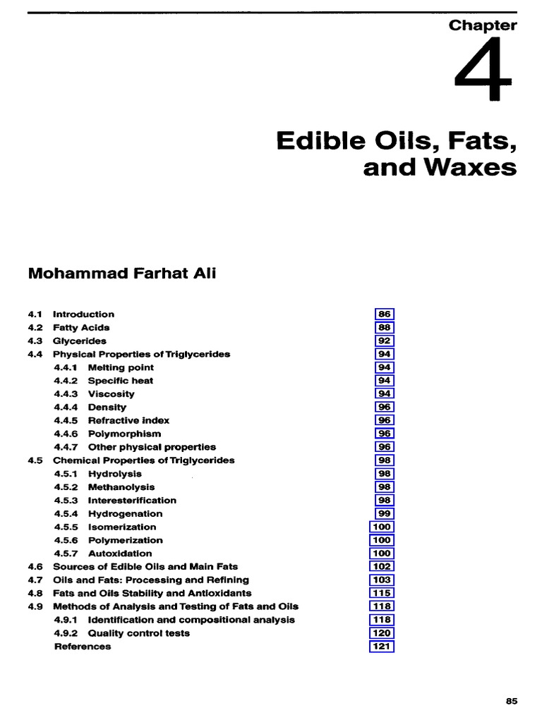Edible Oils, Fat, and Waxes PDF Wax Fat