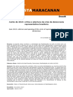 Junho de 2013 Crítica e Abertura Da Crise Da Democracia Representativa Brasileira