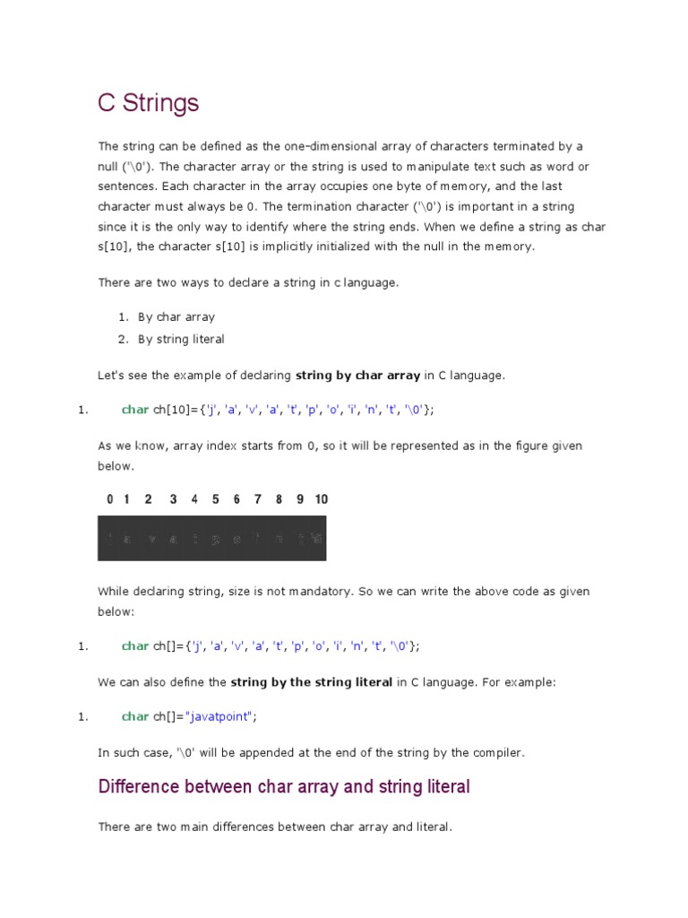 C Strings: Difference Between Char Array and String Literal | PDF ...