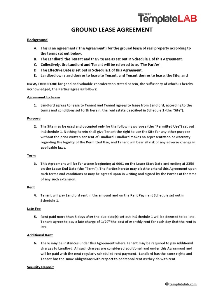 Ground Lease Agreement Template | PDF | Leasehold Estate | Lease