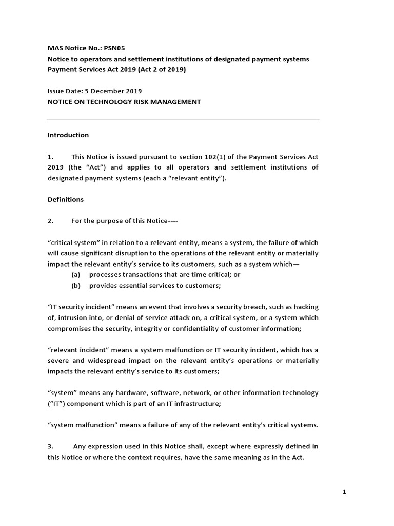 MAS PSN05 Technology Risk Guidelines | PDF | Security | Computer Security
