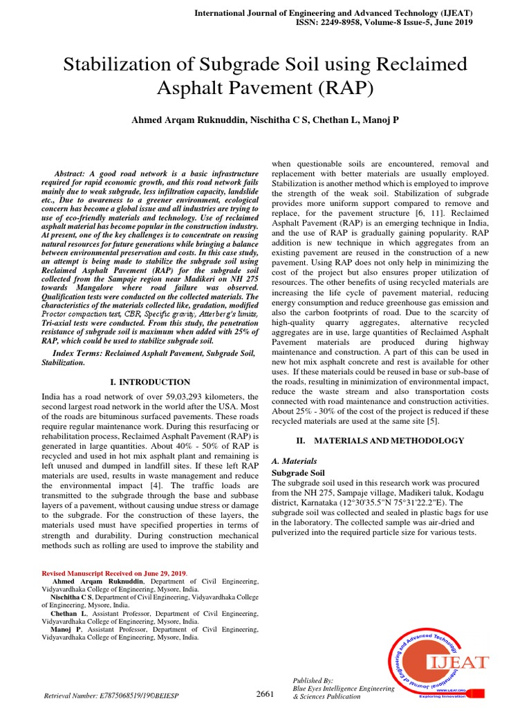 Stabilization of Subgrade Soil Using Reclaimed Asphalt Pavement (RAP ...