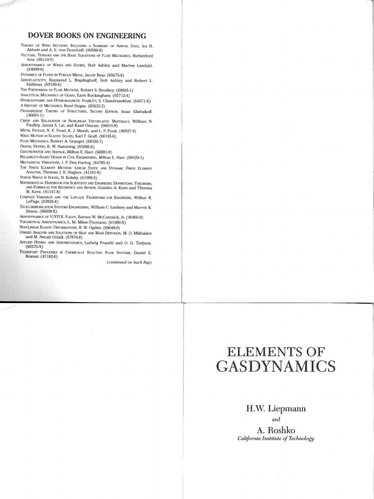 Liepmann A Roshko Elements of Gas Dynamics 2002 PDF