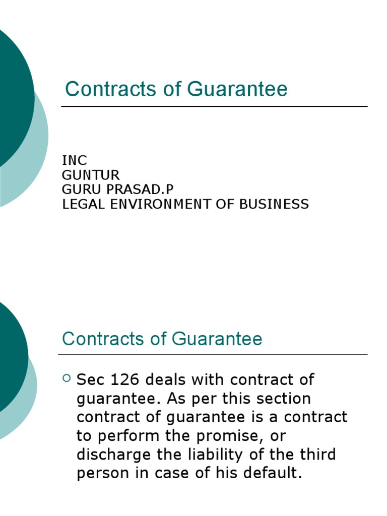 Overview of Contracts of Guarantee | PDF | Guarantee | Legal Concepts