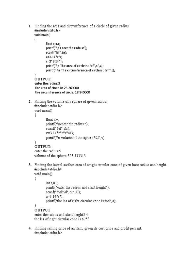 43 C Programmes With Ans | PDF | Area | Parameter (Computer Programming)