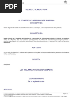 Decreto 70 Del 96 Del Congreso de La Republica de Guatemala Ley Preliminar de Regionalizacion